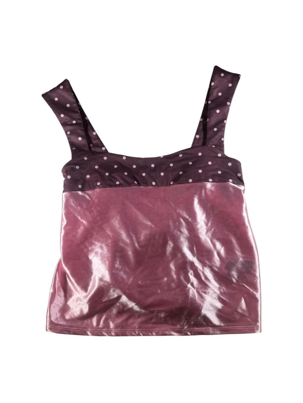 Pink Satin Polka Dot Tie Back Tank Top